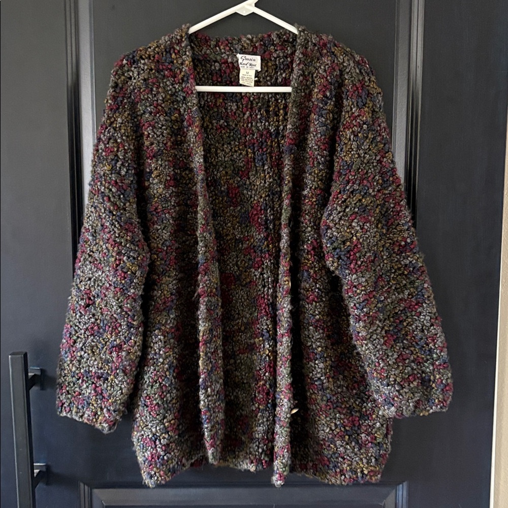 Grazia Hand Knit Italy Wool Blend Cardigan Green Gray Blue Purple Wool Blend M/L